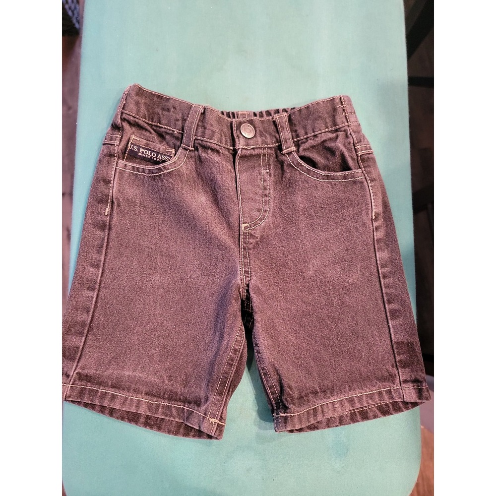 US Polo Assn Kids Dark Gray Denim Shorts Elastic Waist 24M